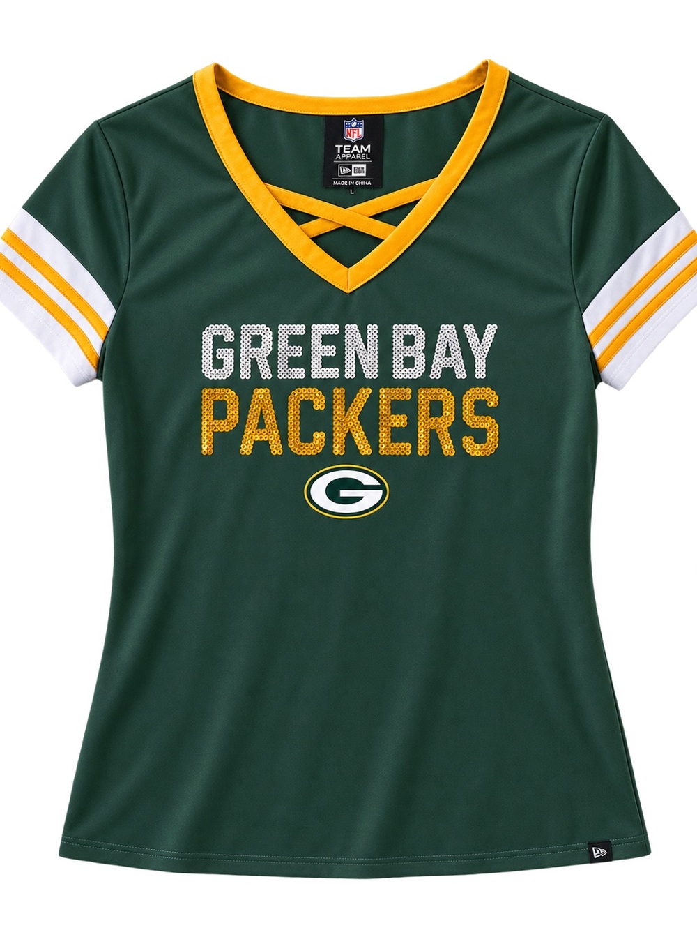 NFL Green Bay Packers Women's Dark Green V-Neck Jersey with Yellow Trim